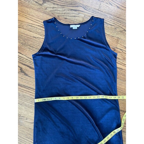 Vintage 1990s Miss & Mrs Blue Crushed Velvet Midi Rhinestone Slit Large Dress - Picture 12 of 12